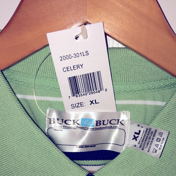 Buck & Buck Men’s Celery Green Long Sleeve Polo Shirt - Picture 8 of 10